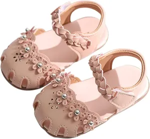 2025 Toddler Baby Girls Closed Toe Flat Sandals Cute Soft Sole Slippers with Ankle Strap Summer Beach Vacation Shoes