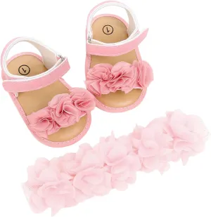 Baby Girls Bohemia Ruffle Sandals with Headband Soft Sole Open Toe Mary Jane Flats Toddler Girls Dress Sandals