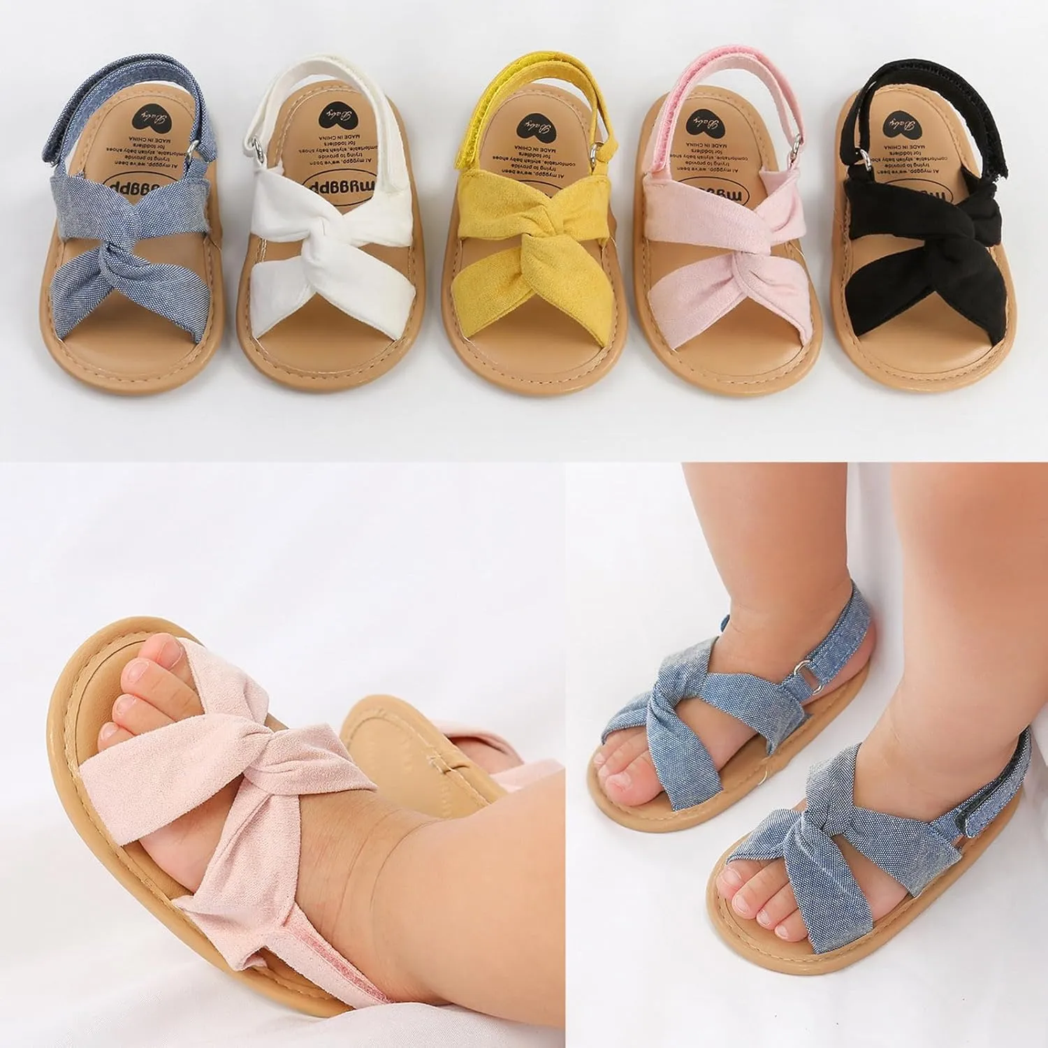 Baby Girls Summer Sandals Open Toe Lightweight Soft Sole Infant Wedding Dress Flat Shoes for First Walking Toddler