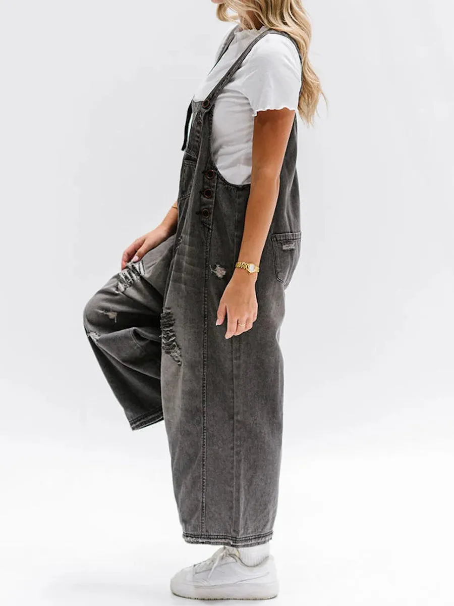 Bianca® | Loose Fit Distressed Denim Overalls