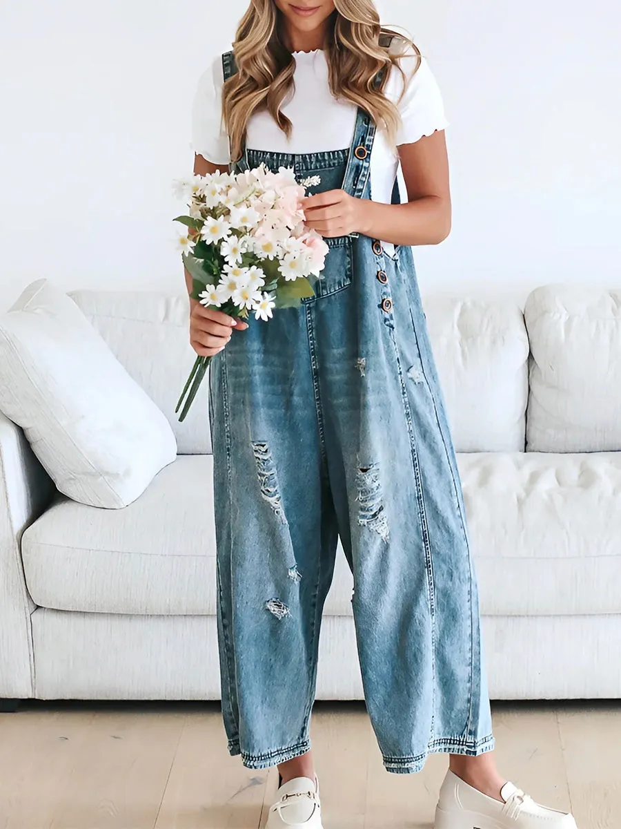 Bianca® | Loose Fit Distressed Denim Overalls