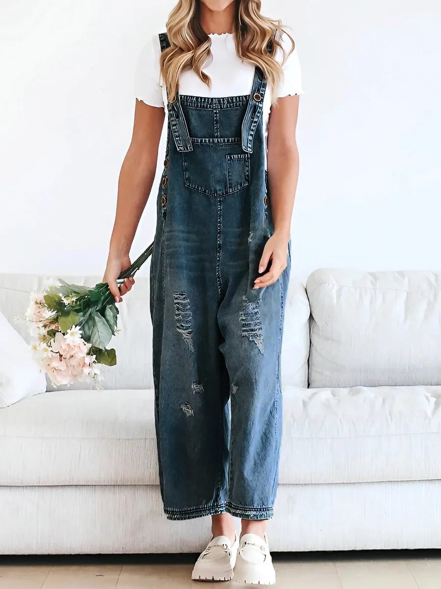 Bianca® | Loose Fit Distressed Denim Overalls