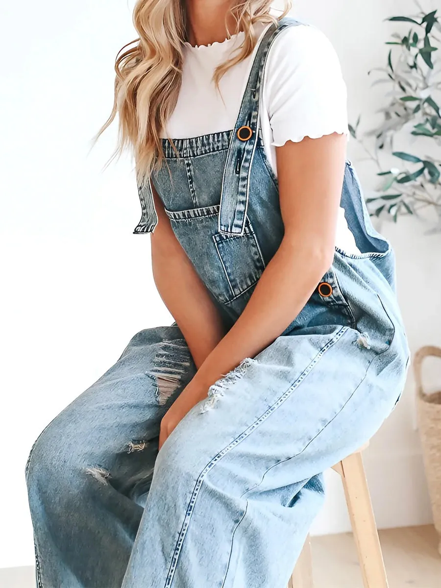 Bianca® | Loose Fit Distressed Denim Overalls