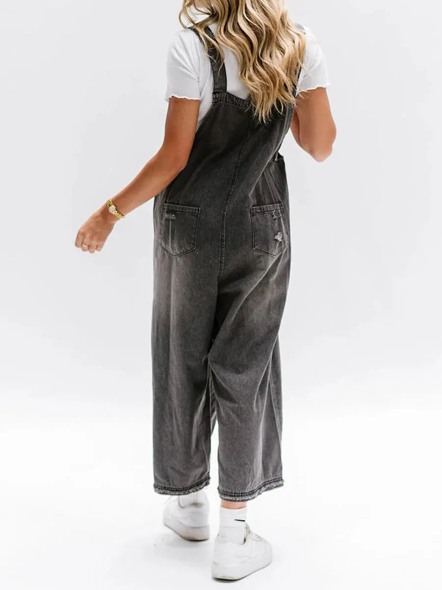 Bianca® | Loose Fit Distressed Denim Overalls