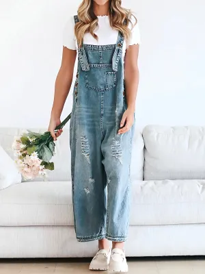 Bianca® | Loose Fit Distressed Denim Overalls