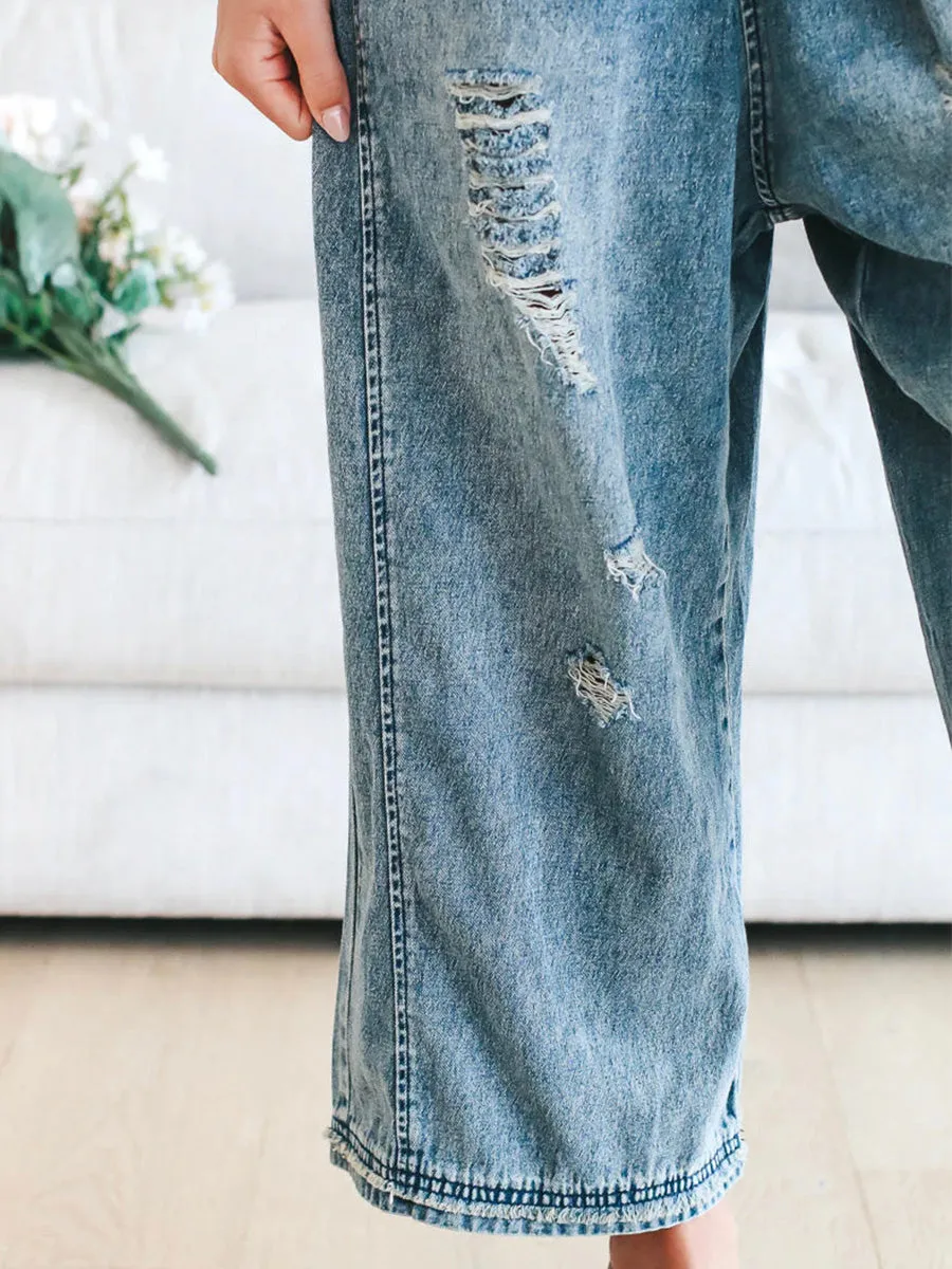 Bianca® | Loose Fit Distressed Denim Overalls