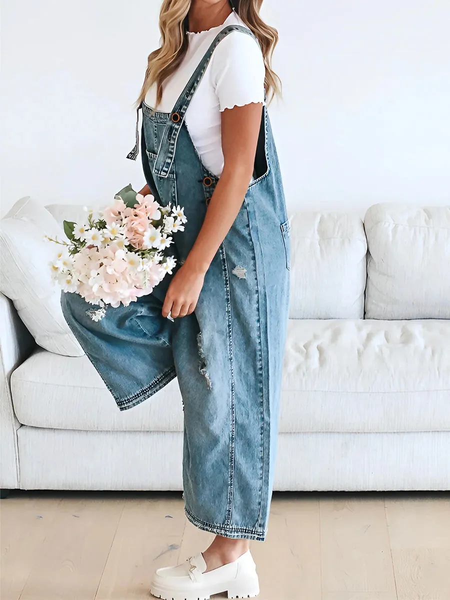 Bianca® | Loose Fit Distressed Denim Overalls