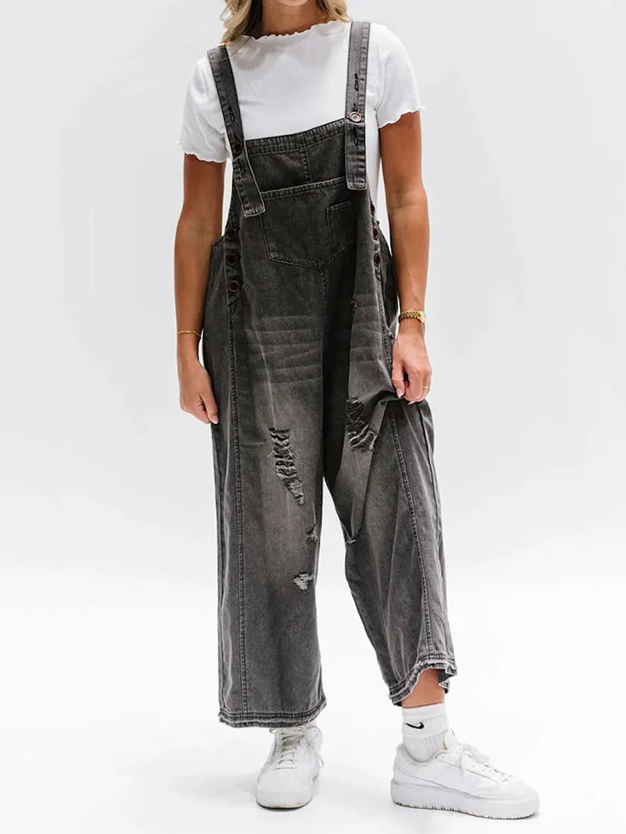 Bianca® | Loose Fit Distressed Denim Overalls