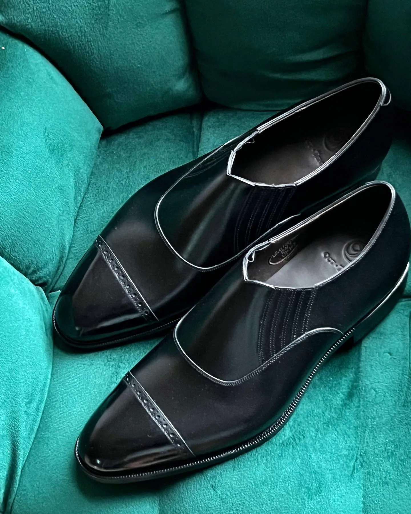Black Leather Sorrento Slip On Brogue Toe Cap Loafers - AW24