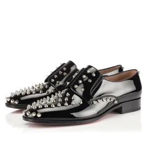 Black Leather Spike PoshWalker Slip On Studded Loafers - SS23