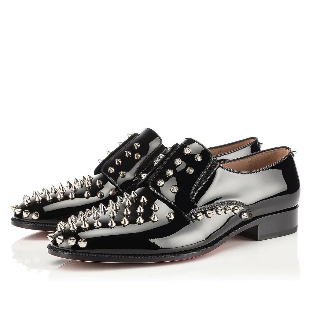 Black Leather Spike PoshWalker Slip On Studded Loafers - SS23