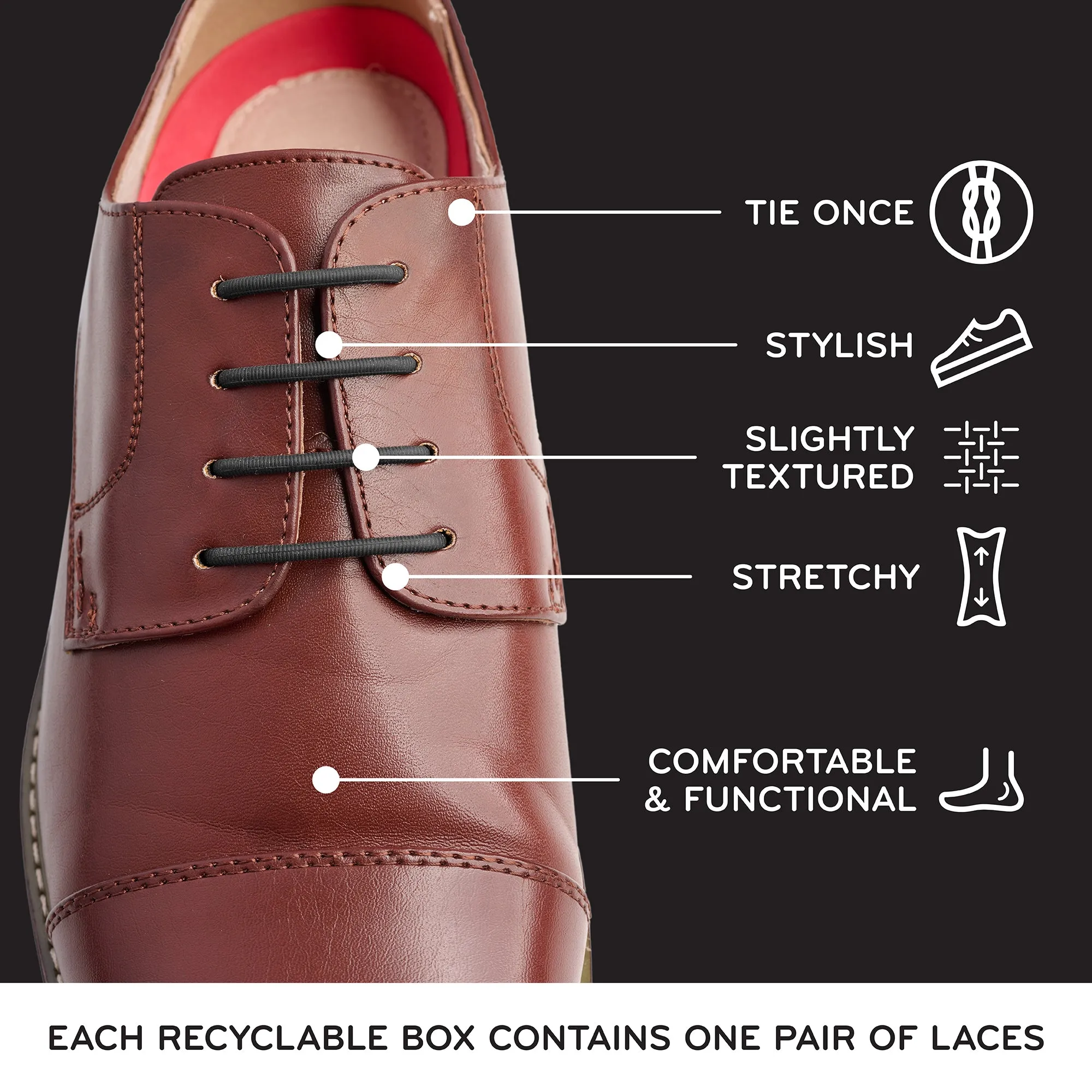 Black No Tie Elastic Silicone Dress Shoe Laces