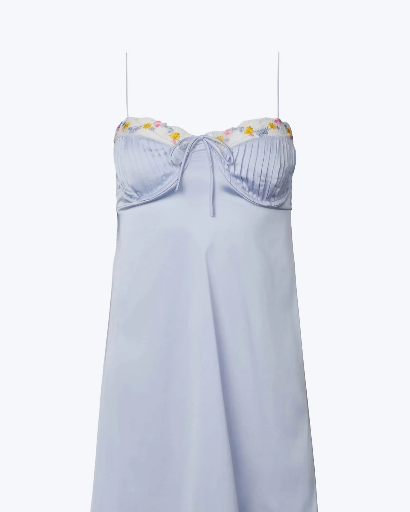 Bustier Floral-Embroidered Open-Back Satin Mini Dress in Light Blue | Light Blue