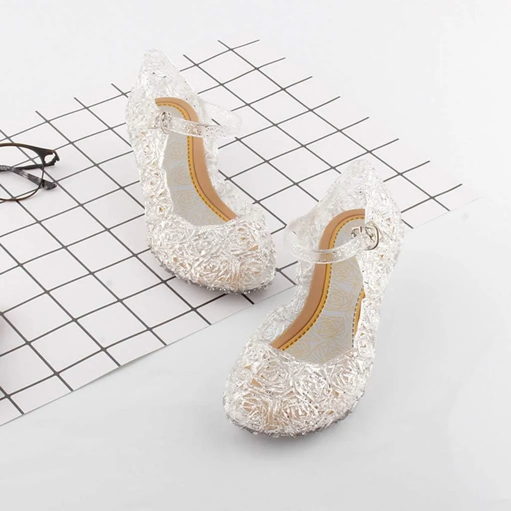 Chunky Jelly Sandals Kids Girls Dress Up Mary Jane lats Party Dance Single Shoes with Strap Princess Sandals