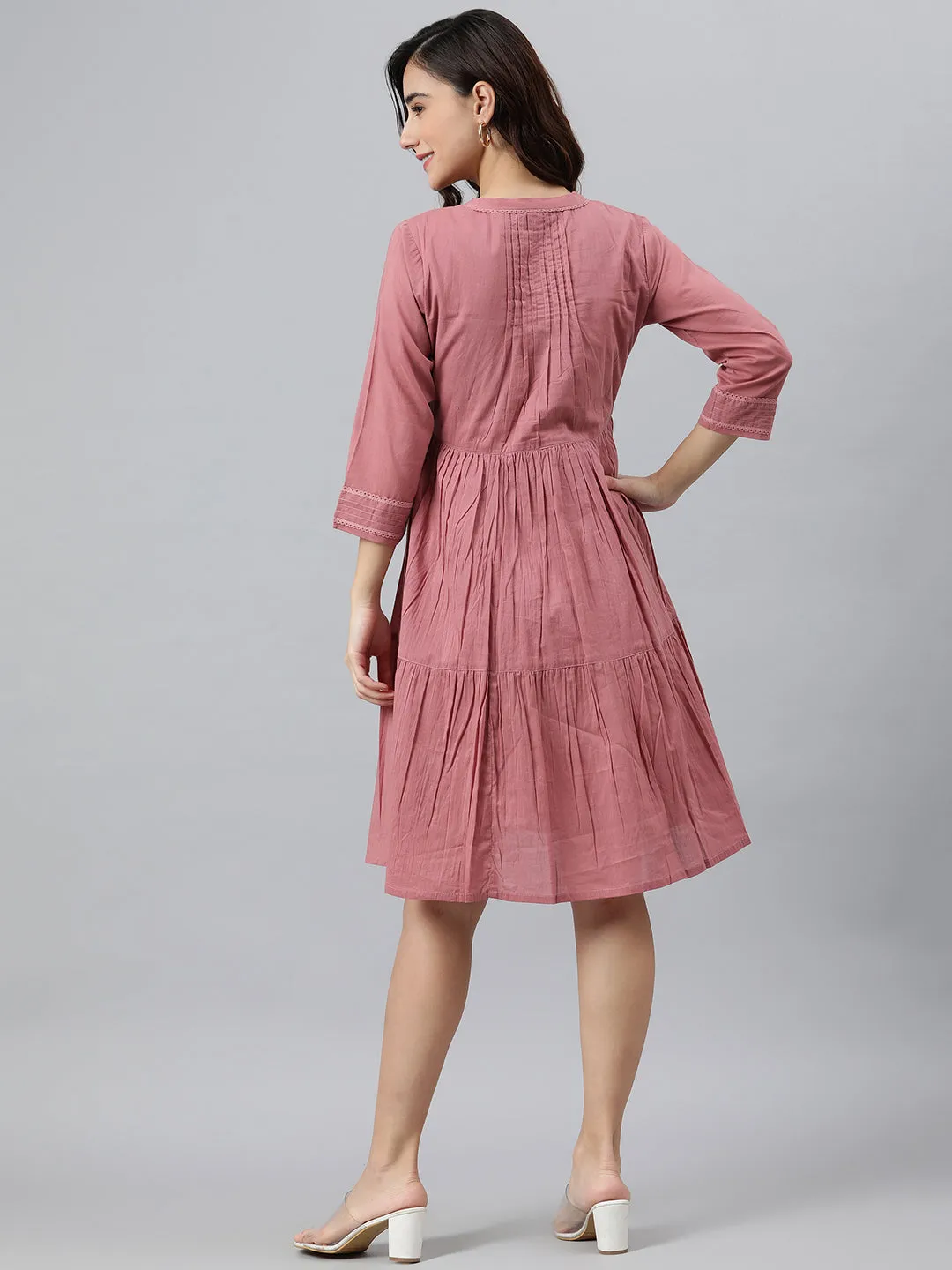 Coral Pink Cotton Western Dress