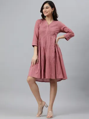 Coral Pink Cotton Western Dress
