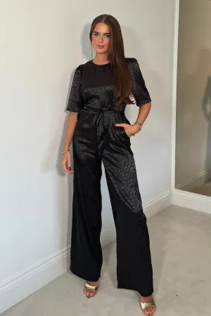 Delilah Black Leopard 3/4 Sleeve Wide Leg Jumpsuit