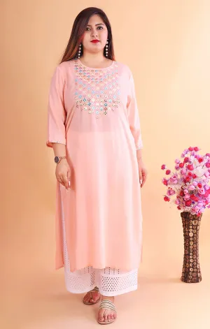 Designer Peach Color Indian Ethnic Kurti For Casual Wear (K656)