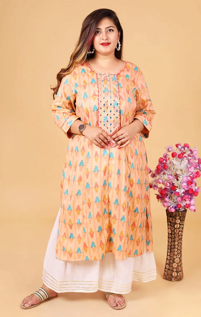 Designer Peach Color Indian Ethnic Kurti For Casual Wear (K680)