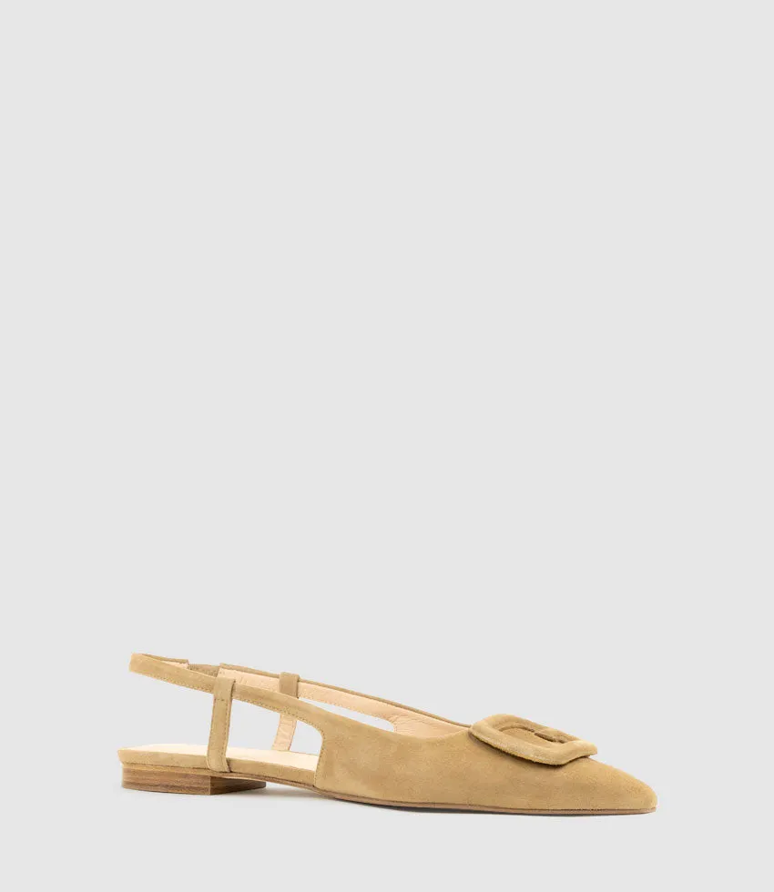 DESLING Flat Slingback with Ornament in Tan Suede
