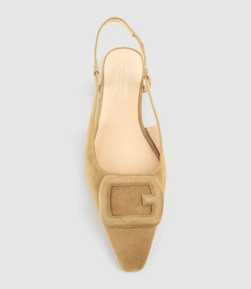 DESLING Flat Slingback with Ornament in Tan Suede