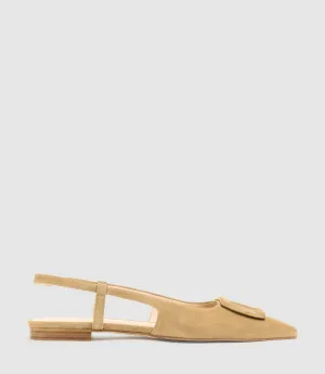 DESLING Flat Slingback with Ornament in Tan Suede