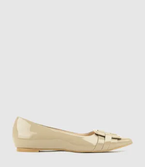 DESTRAFLAT Pointed Ballet with Buckle in Taupe Patent