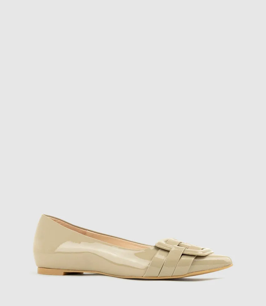 DESTRAFLAT Pointed Ballet with Buckle in Taupe Patent