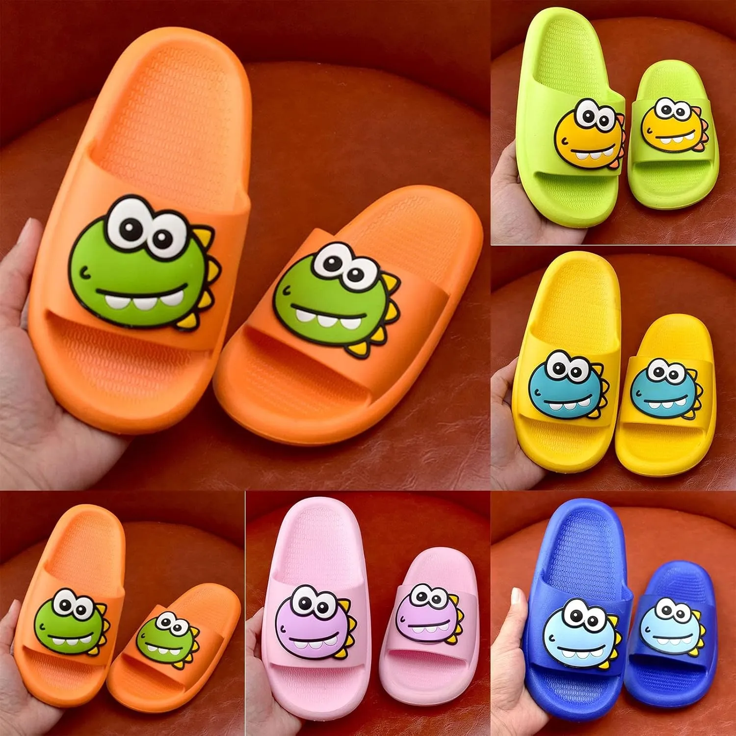 Dinosaur Shower Sandals for Kids, Boys Girls Unisex Cute Beach Slippers, Cloud Slides Flat Bathroom Shower Shoes