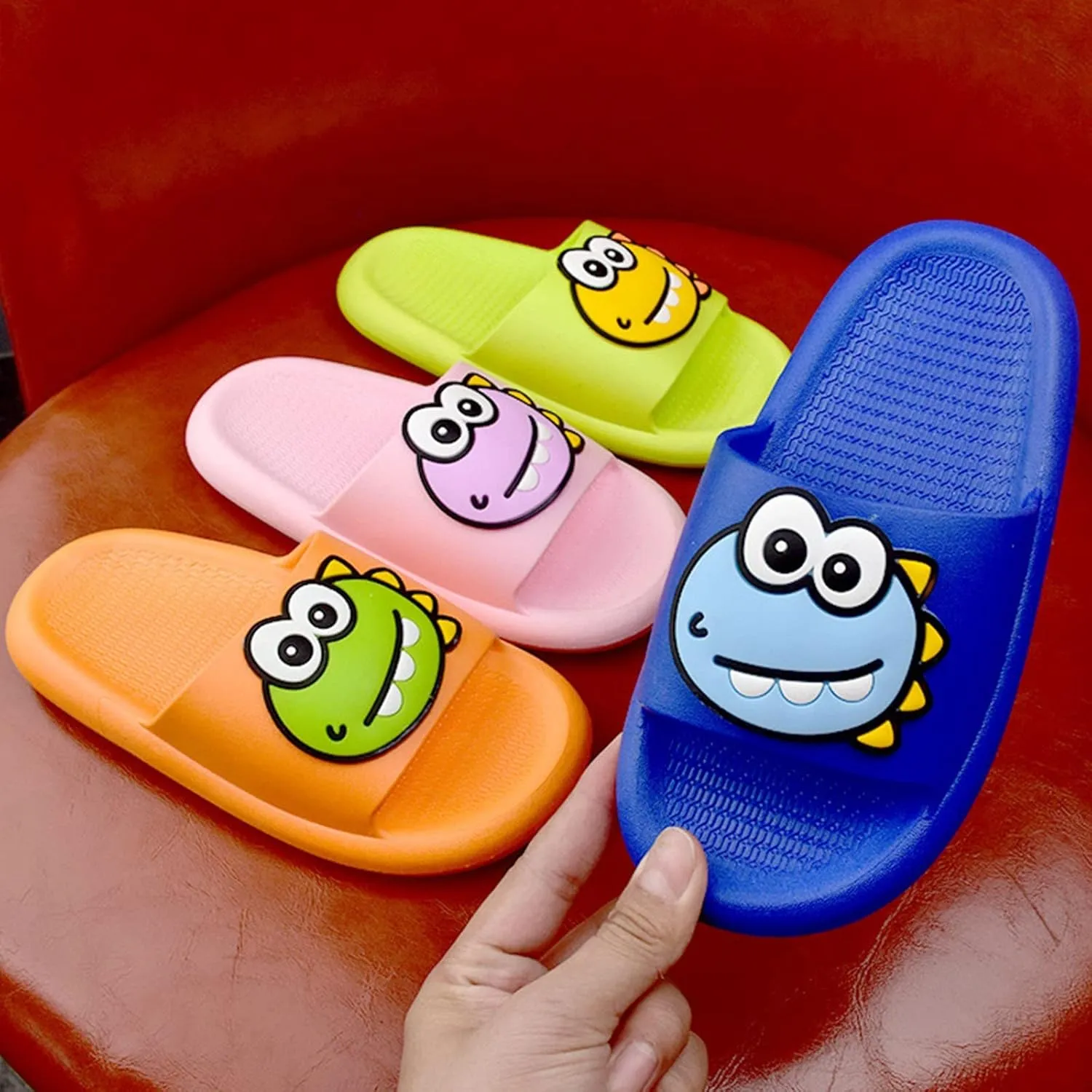 Dinosaur Shower Sandals for Kids, Boys Girls Unisex Cute Beach Slippers, Cloud Slides Flat Bathroom Shower Shoes