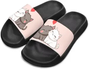 Doojoayie Cute Cat Theme Kids Girls Slide Sandals with Arch Support for Outdoor Play