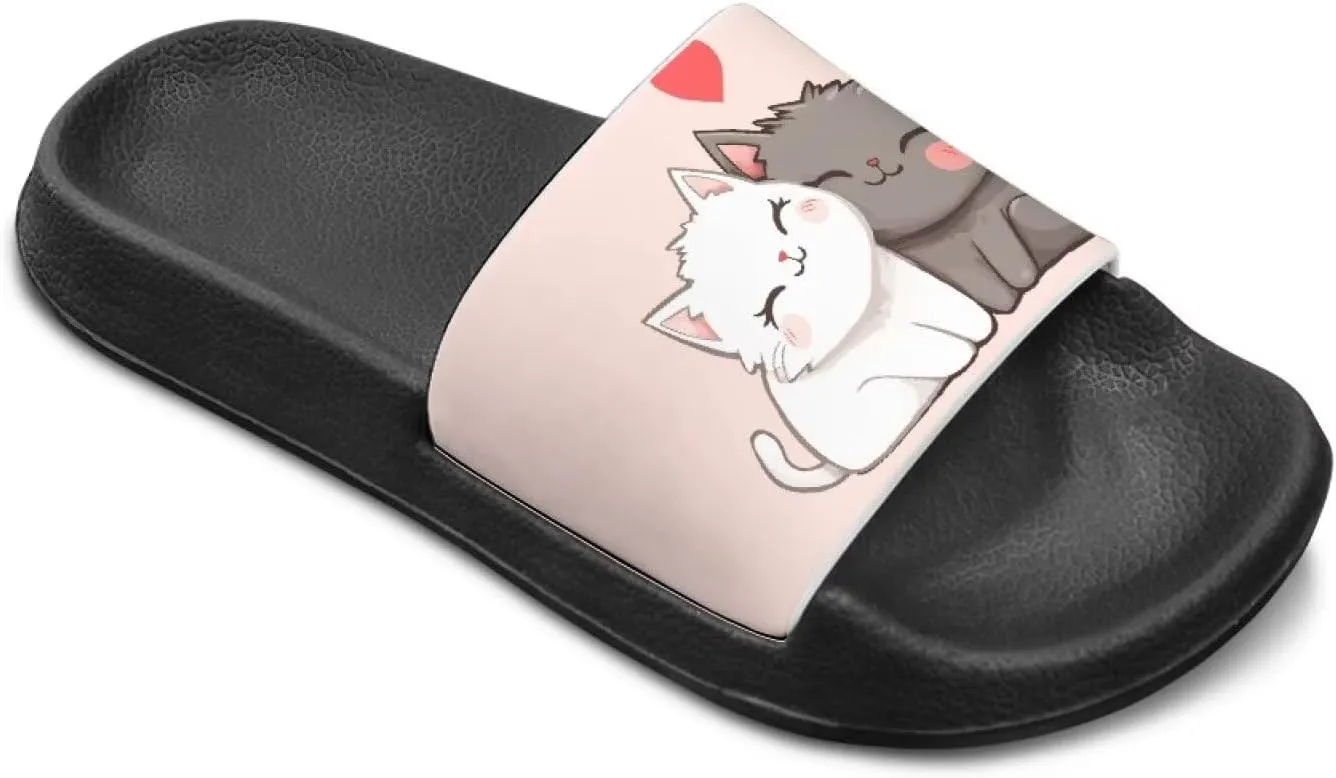Doojoayie Cute Cat Theme Kids Girls Slide Sandals with Arch Support for Outdoor Play