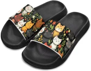 Doojoayie Cute Cat Theme Kids Girls Slide Sandals with Arch Support for Outdoor Play