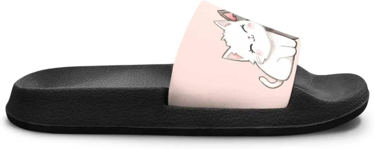 Doojoayie Cute Cat Theme Kids Girls Slide Sandals with Arch Support for Outdoor Play