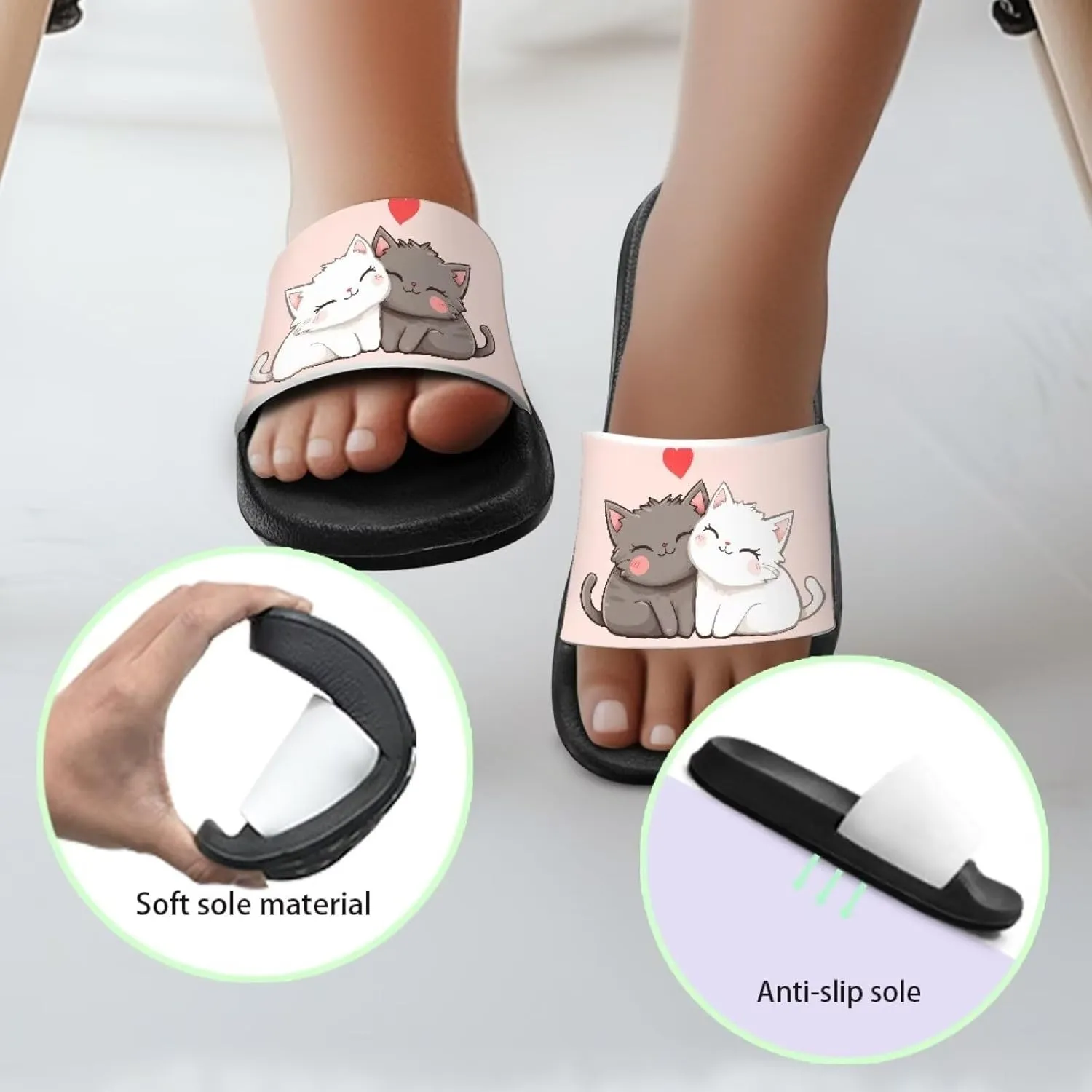 Doojoayie Cute Cat Theme Kids Girls Slide Sandals with Arch Support for Outdoor Play