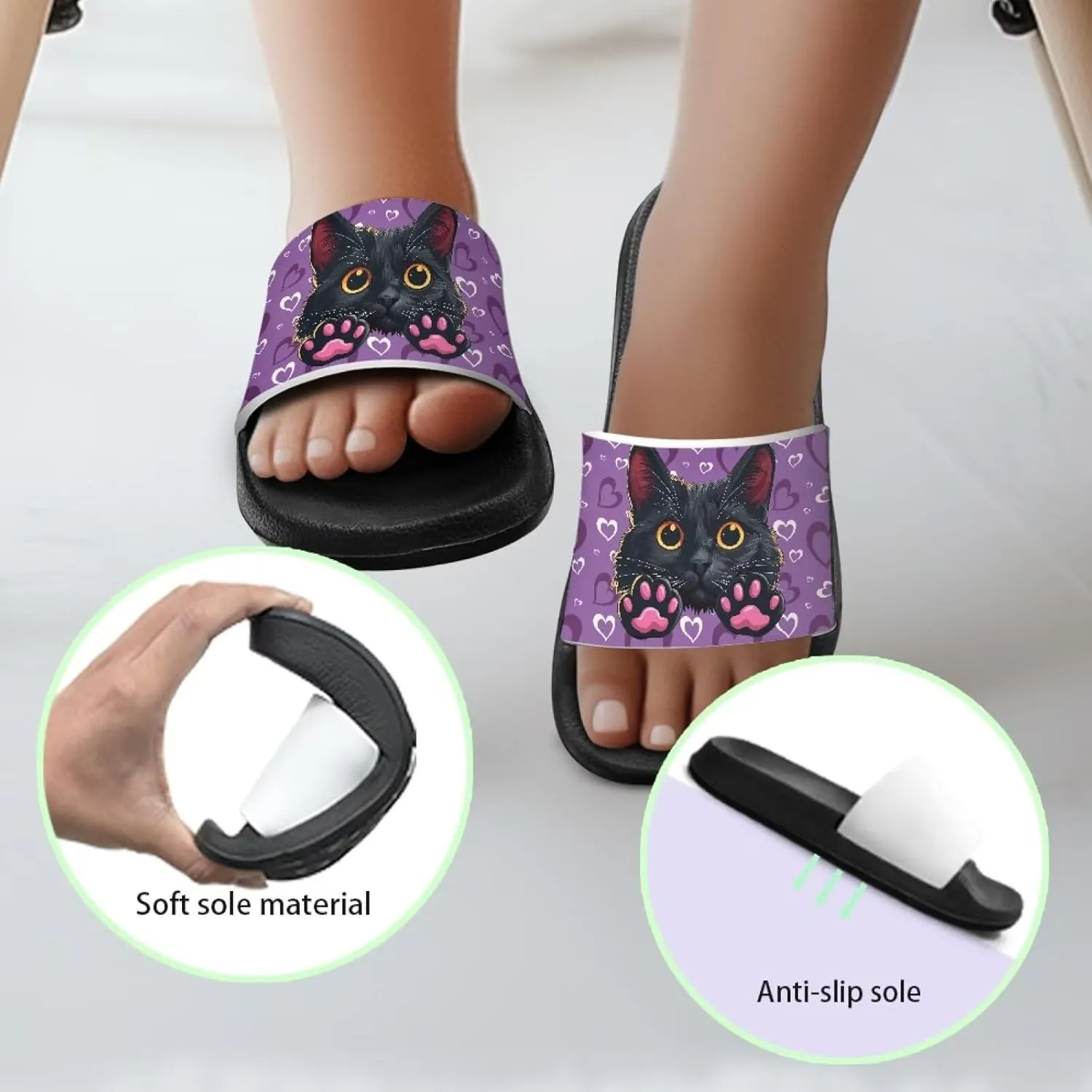 Doojoayie Cute Cat Theme Kids Girls Slide Sandals with Arch Support for Outdoor Play