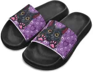 Doojoayie Cute Cat Theme Kids Girls Slide Sandals with Arch Support for Outdoor Play