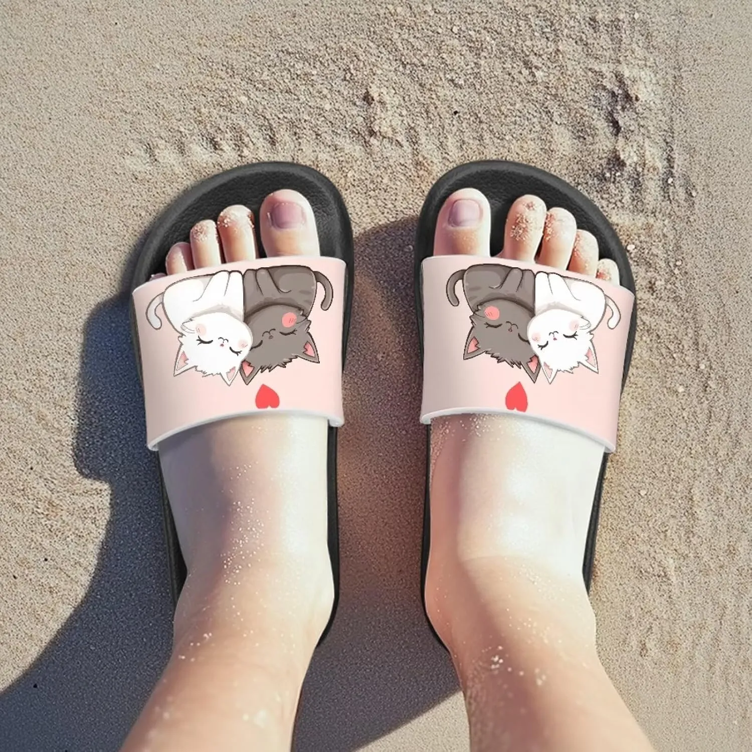Doojoayie Cute Cat Theme Kids Girls Slide Sandals with Arch Support for Outdoor Play