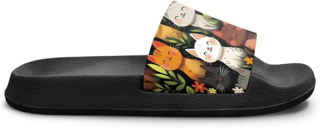 Doojoayie Cute Cat Theme Kids Girls Slide Sandals with Arch Support for Outdoor Play