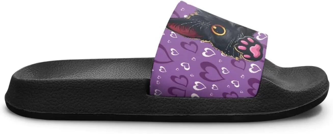 Doojoayie Cute Cat Theme Kids Girls Slide Sandals with Arch Support for Outdoor Play