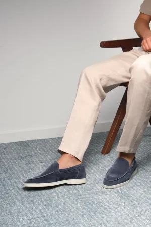 Evening Blue Leather Thetis Slip On Half Loafers with White Soles - Summer 2024 Collection