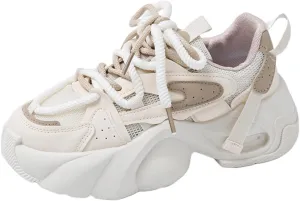 Fashion Breathable Mesh Lace Up Chunky Platform Sneakers for Women Lightweight Soft Non-Slip Round Toe Walking Casual Workout Daily Party Shoes