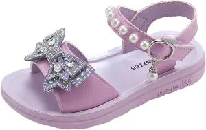 Flying Butterfly Sandals for Girls Princess 3D Rhinestone Pearl Dress Shoes Open Toe Flower Girls Ankle Strap Flats