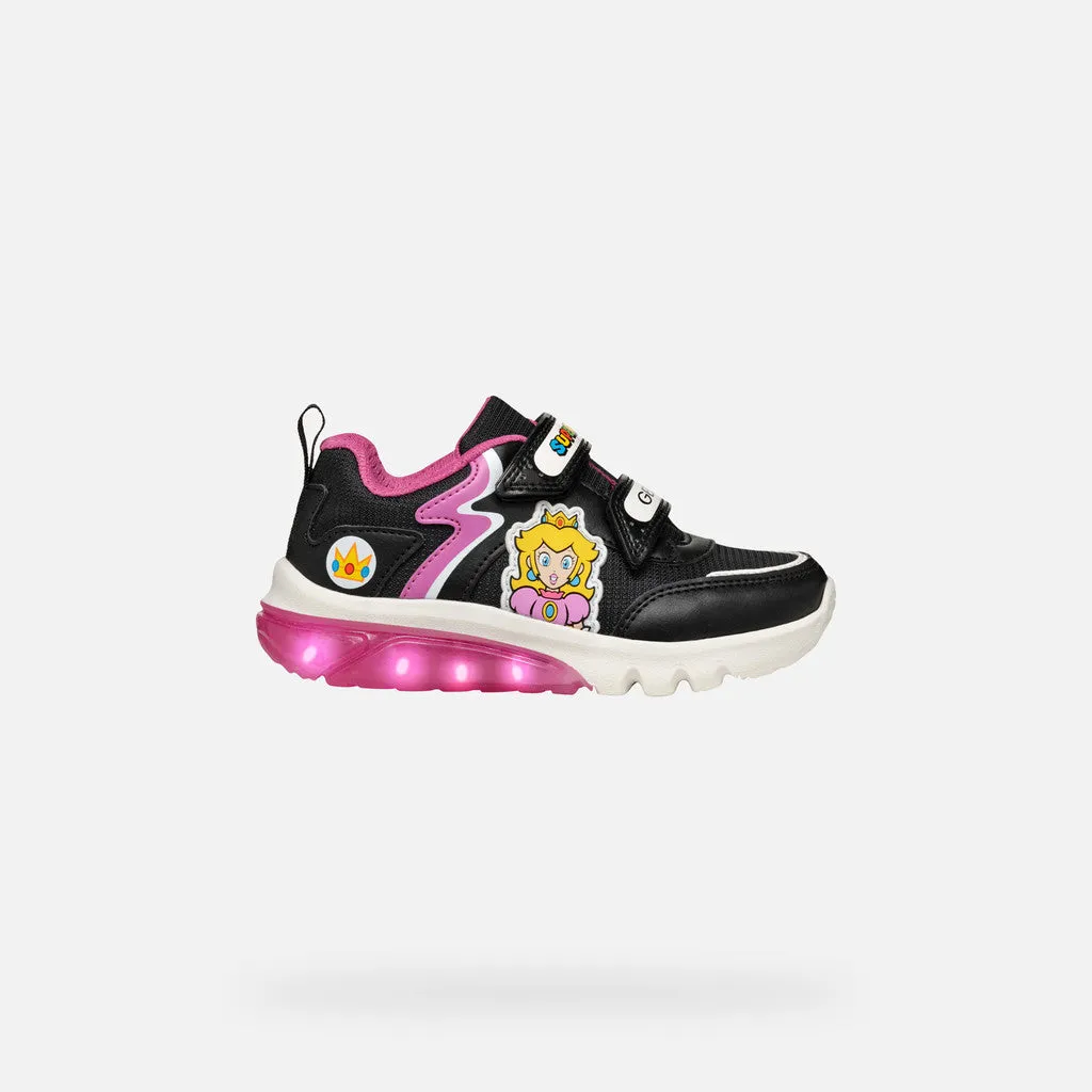 Geox Kids Super Mario Light Up Trainers - Black / Fuchsia