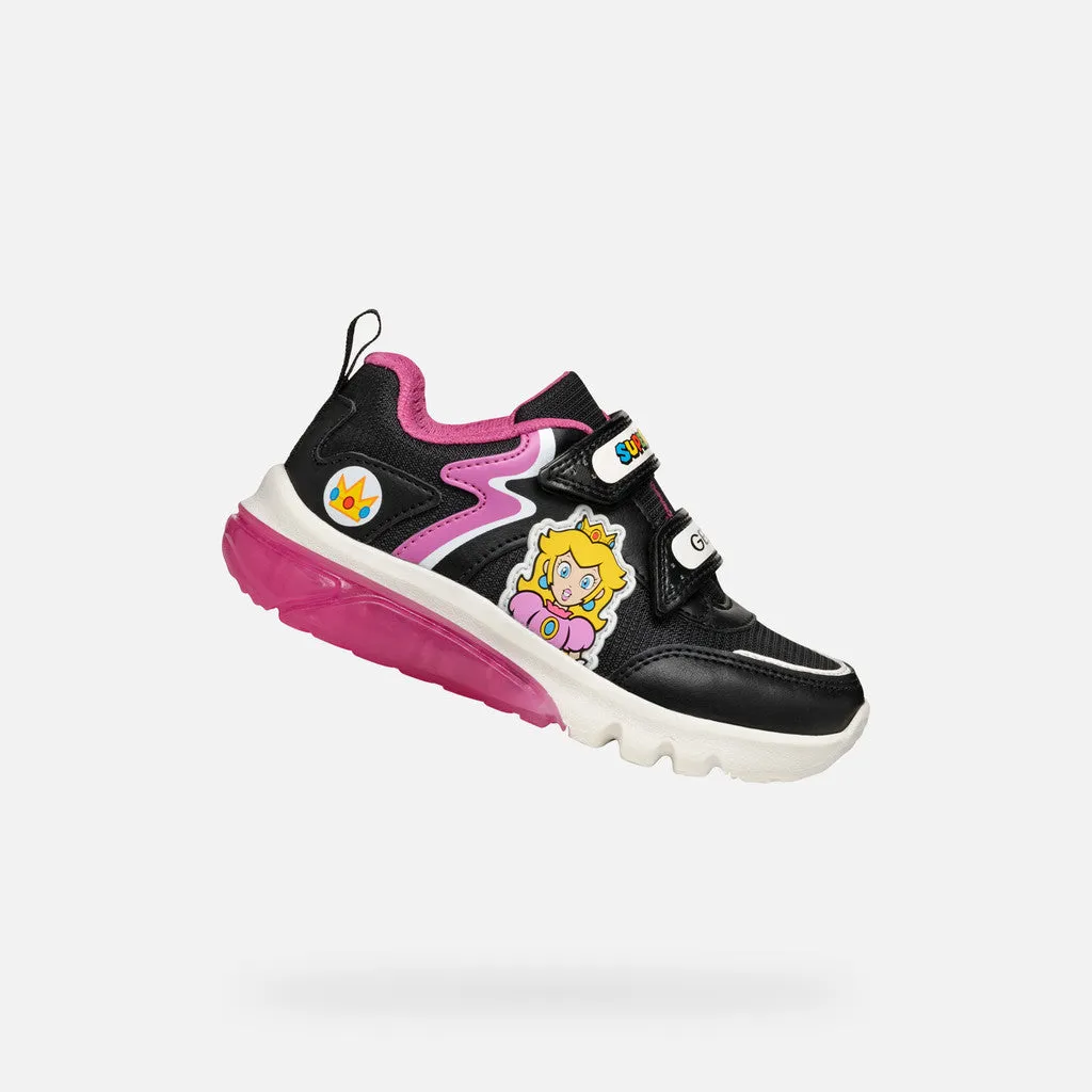 Geox Kids Super Mario Light Up Trainers - Black / Fuchsia