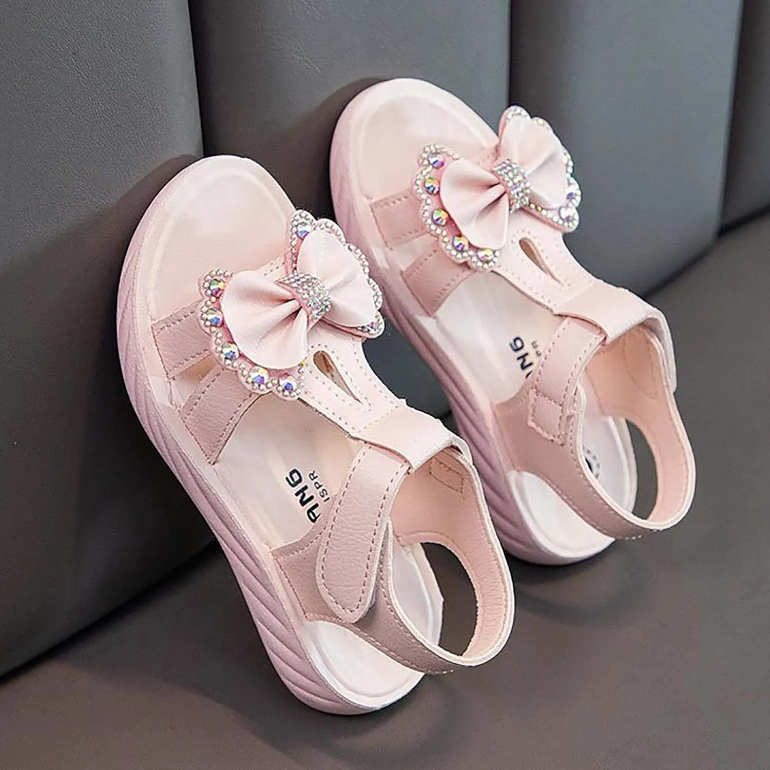 Girls Bow Outdoor Beach Sport Sandals Summer Princess Open Toe Dress Shoes Kids T-Strap Flats Casual Water Shoes