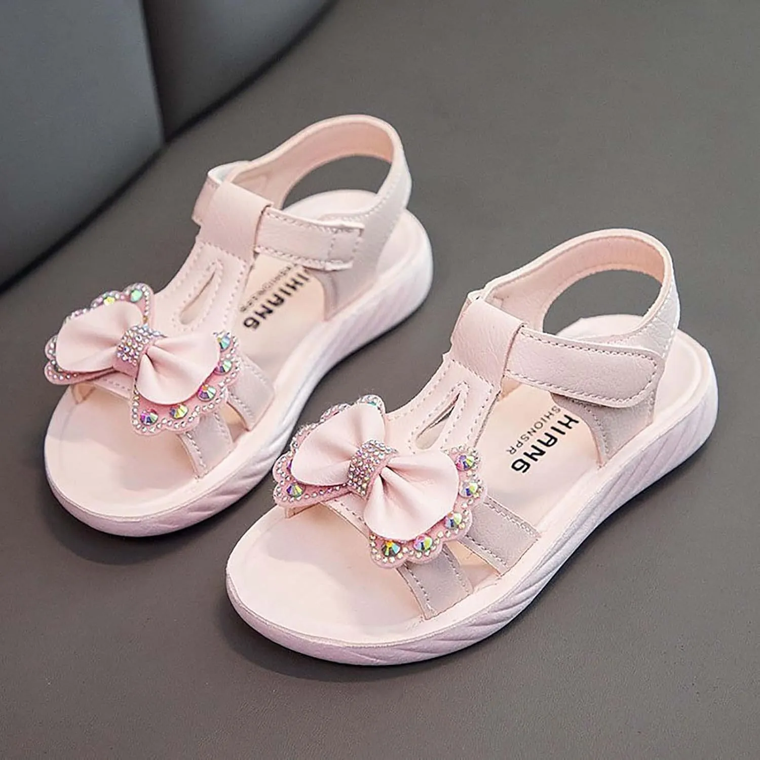 Girls Bow Outdoor Beach Sport Sandals Summer Princess Open Toe Dress Shoes Kids T-Strap Flats Casual Water Shoes
