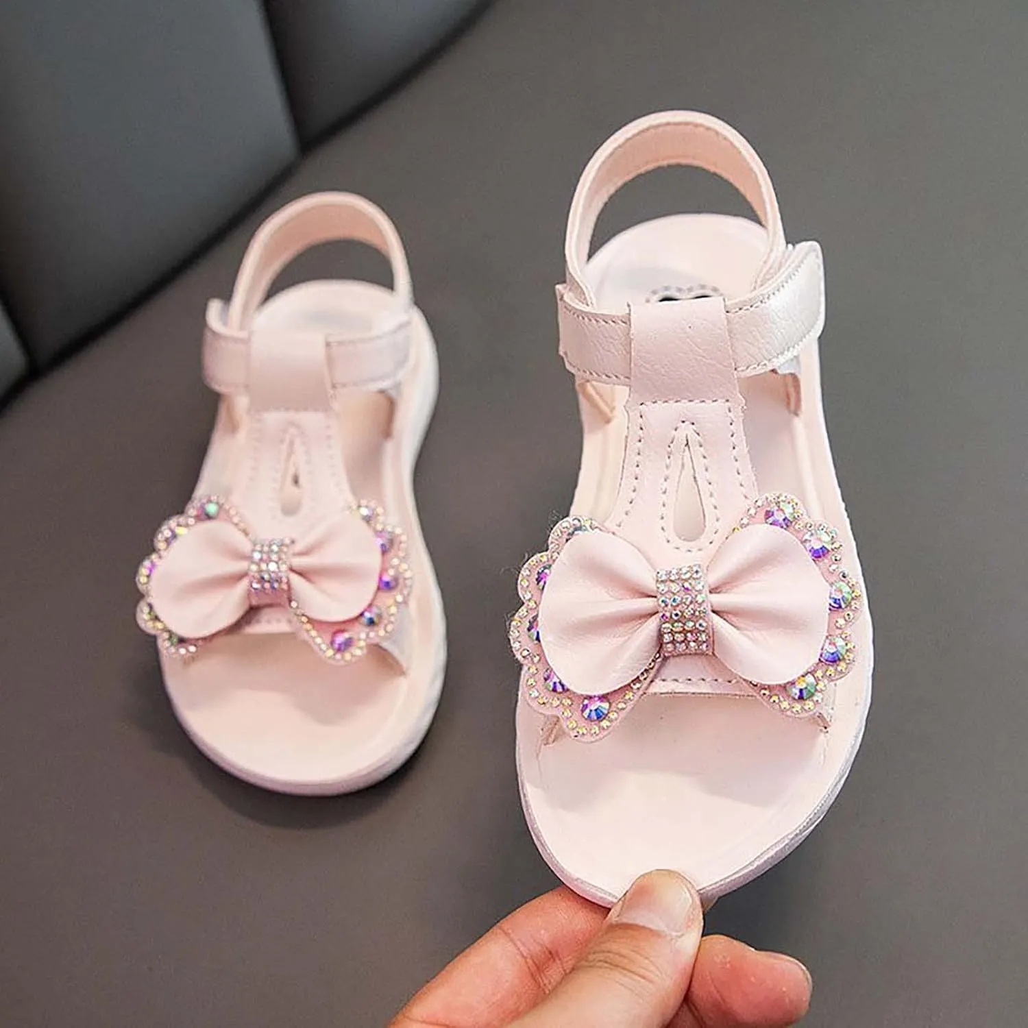 Girls Bow Outdoor Beach Sport Sandals Summer Princess Open Toe Dress Shoes Kids T-Strap Flats Casual Water Shoes