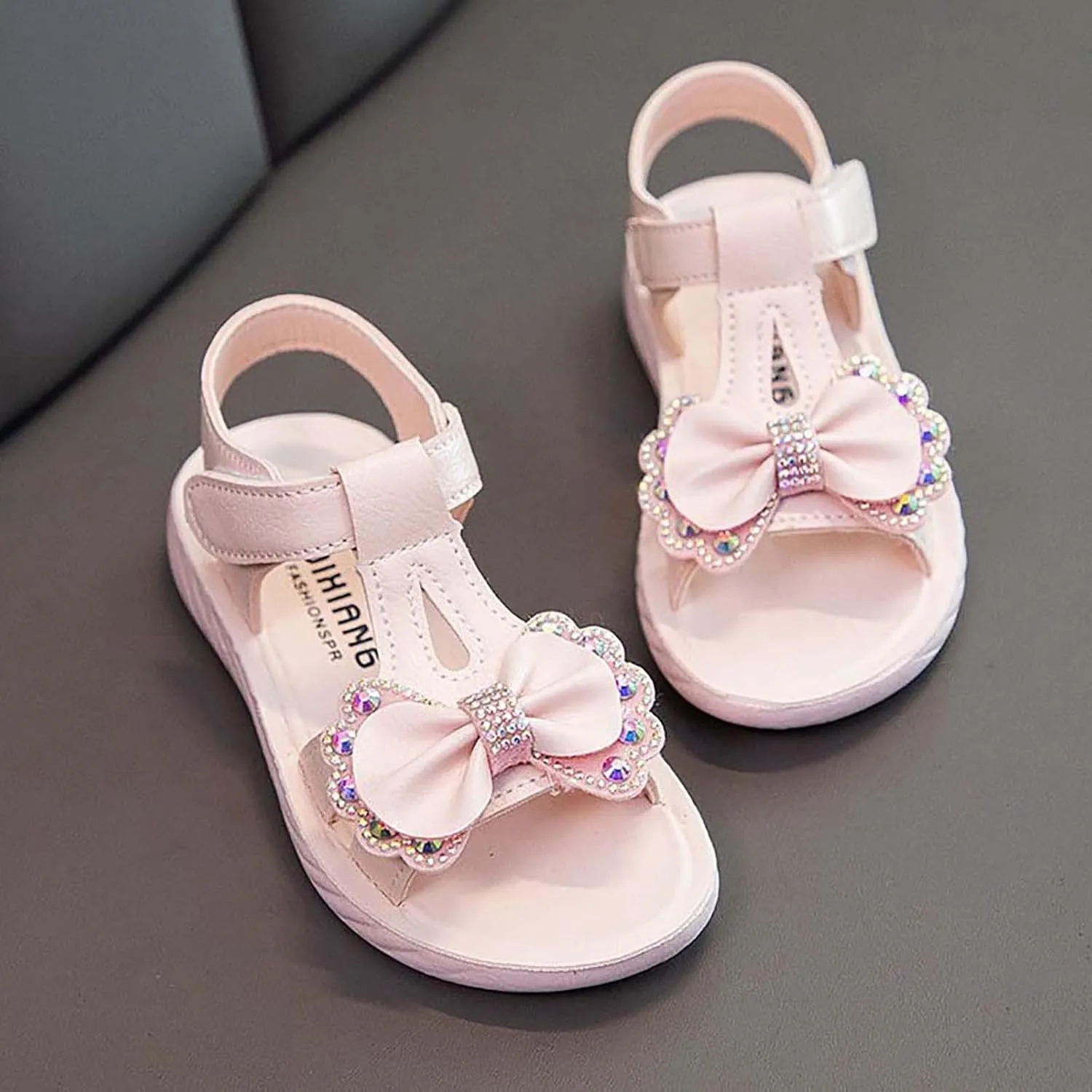 Girls Bow Outdoor Beach Sport Sandals Summer Princess Open Toe Dress Shoes Kids T-Strap Flats Casual Water Shoes