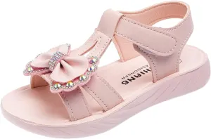 Girls Bow Outdoor Beach Sport Sandals Summer Princess Open Toe Dress Shoes Kids T-Strap Flats Casual Water Shoes